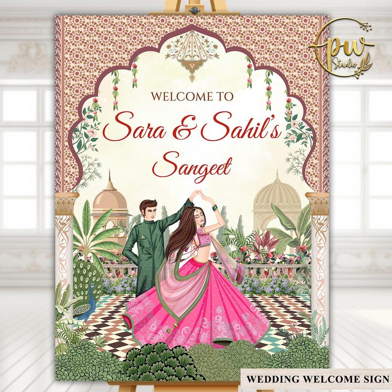Indian Sangeet Signs Welcome to Sangeet Decor, Sangeet Welcome Sign & Sangeet Poster, Indian Wedding Sign as Indian Wedding Welcome Sign image 6