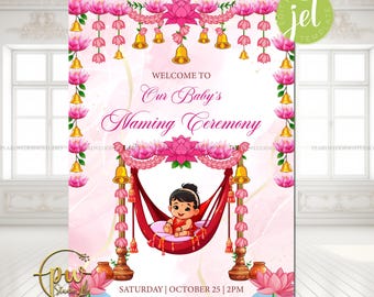 Baby Naming ceremony welcome sign Cradle ceremony sign, Namkaran Sanskar sign & Indian baby welcome sign, Noolukettu Barasala Thottil Uyyala