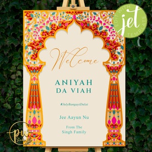 Punjabi Home Welcome Signs as Sikh Wedding Welcome Signage Board, Jee Aiyan Nu Welcome Sign, Sade Munde Da Viah Signs, Punjabi Wedding Signs