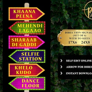 Mehndi Signs as Directional Welcome Signs, Fun Signages Directions & Indian art signs, Punjabi truck art signs as Desi wedding decor