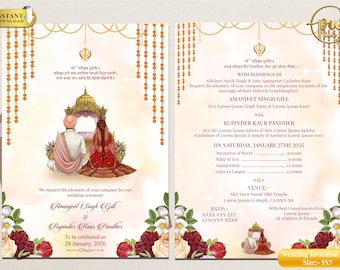 Carte de mariage pendjabi comme invitation Anand Karaj et invitation de mariage sikh Indienne, invitation de mariage pendjabi comme invitations sikhs carte de mariage sikh