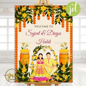 Haldi Welcome Sign, Indian Wedding Decor (Editable Template, 18x24, 24x36 inches)
