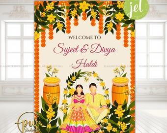 Haldi Welcome Sign, Indian Wedding Decor (Editable Template, 18x24, 24x36 inches)