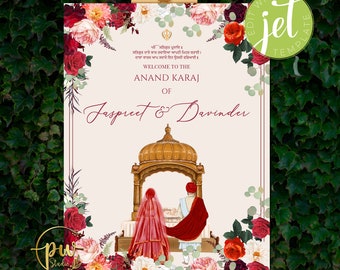 Sikh Wedding Signs & Punjabi Wedding Signs, Anand Karaj Signs as Anand Karaj Welcome sign, Indian Wedding sign Anand Karaj Sikh welcome sign