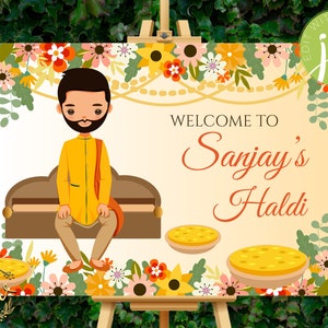 Decoración de Haldi como letreros de decoración de Haldi, carteles de Haldi para novios y letreros de Haldi para novios, letrero de bienvenida a Haldi para niños como letreros de bienvenida de Haldi para niños