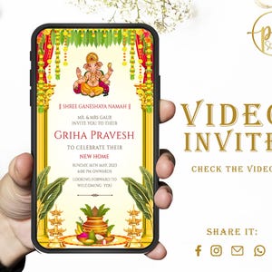 Gruhapravesham-uitnodiging & Grihapravesh-uitnodiging, Indiase housewarming-uitnodiging als Indiase Pooja-uitnodiging, Gruhapravesam-uitnodiging puja-uitnodiging