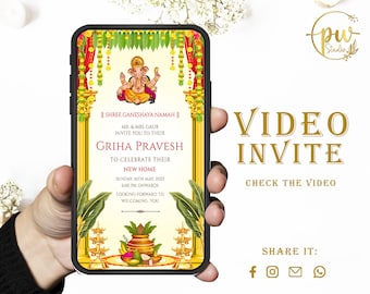 Indian Housewarming Video Invitation, Griha Pravesh, Pooja Invite (Digital)