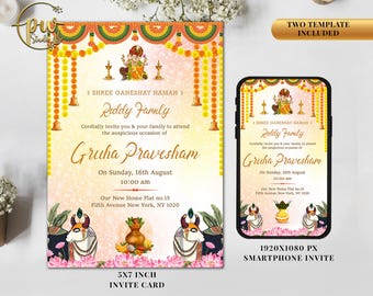 Housewarming Party Invite | Vaastu Pooja Invitation Template | Electronic Digital Invitation Indian Griha Pravesam Invitation Card