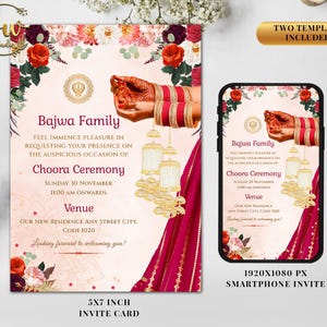 Tarjeta de boda Chuda como invitación a la ceremonia Chuda, invitaciones Chuda e invitación Chuda, invitación de boda Sikh como tarjetas de boda Punjabi, invitación Sikh