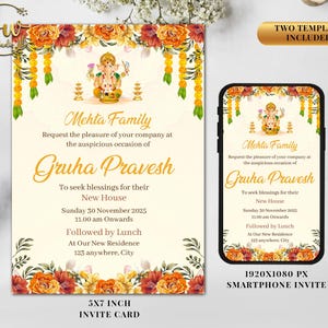 Indiase Griha Pravesh-uitnodigingskaart | Uitnodigingskaart housewarming | Vastu Pooja-uitnodigingssjabloon | Elektronische digitale uitnodiging