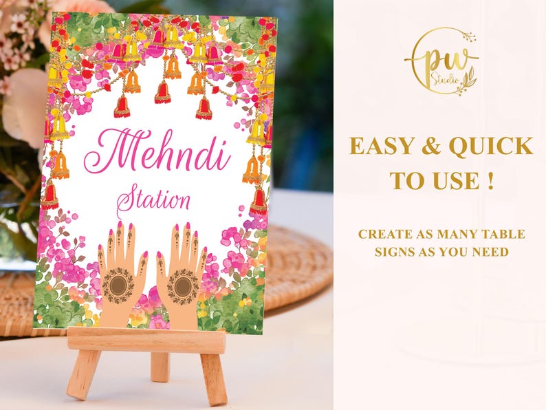 Mehandi Station Dholki Decoration Henna Station Sign, Mehndi Station Sign & Mehndi ...