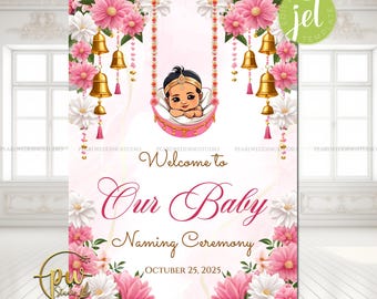 Namkaran Sanskar sign & Indian baby welcome sign, Noolukettu Barasala Thottil Uyyala Baby Naming ceremony welcome sign Cradle ceremony sign