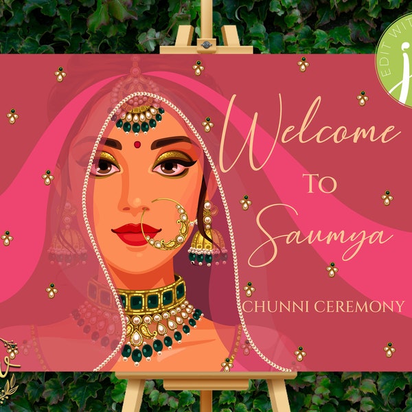 Chunni signage & Chunni Signs, Indian Bride Welcome Signs Sikh Wedding Chunni ceremony Signs as Bridal Chunni Signage Welcome, Hindu Welcome