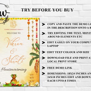 May include: A housewarming sign with the names "Vikram & Shruti" in elegant script. The sign features traditional Indian design elements, including floral and leaf motifs, and the text "Welcome To". The sign is 18x24 inches.