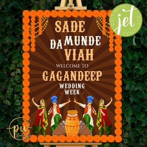 Punjabi Wedding signs as Punjabi decor sign, Punjabi Entry sign Sikh Wedding, Sade Munde da Viah, Punjabi Welcome signs & Sikh Welcome signs
