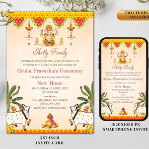 Griha Pravesh-uitnodiging | Uitnodigingskaart Indiase housewarmingceremonie | Vastu-uitnodiging | Housewarming-uitnodiging | Digitale uitnodiging