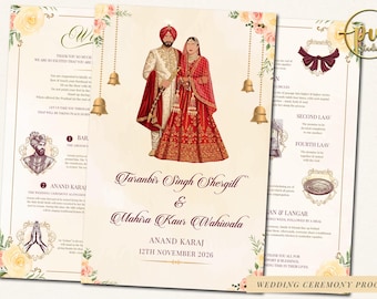 Sikh Wedding guide templates, Sikh ceremony guides & Indian Ceremony programs Anand Karaj guides, Punjabi Wedding guide Anand Karaj Programs