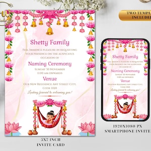 Invitación con foto para la ceremonia de la cuna india / Invitación para teléfono inteligente para la ceremonia de la cuna del bebé / Invitación a la ceremonia del nombramiento / Invitación digital editable