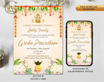 Indian Housewarming Ceremony Invitation Card | Vastu Invitation | House warming Invite | Digital Invitation Griha Pravesh Invitation