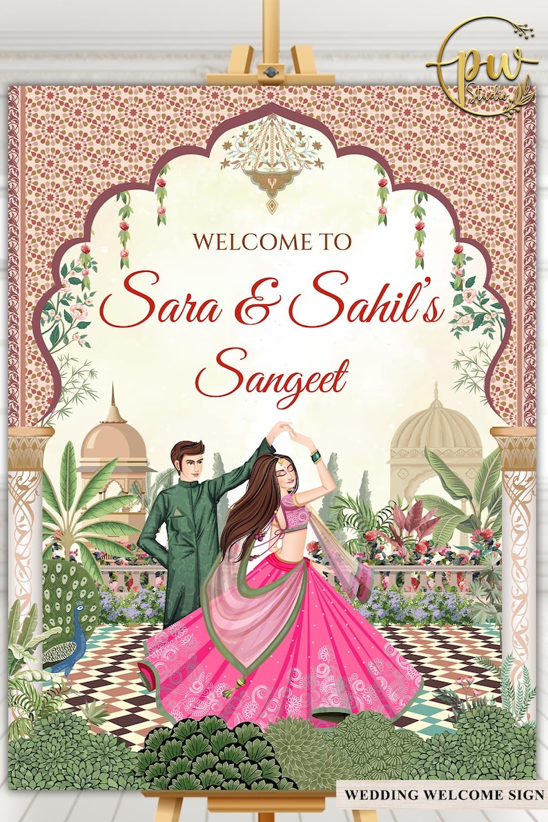 Indian Sangeet Signs Welcome to Sangeet Decor, Sangeet Welcome Sign & Sangeet Poster, Indian Wedding Sign as Indian Wedding Welcome Sign image 7
