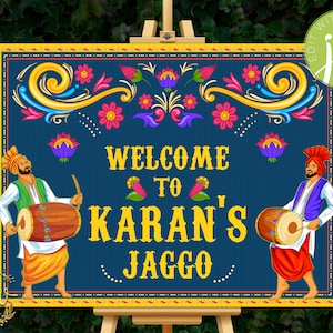 Cartello per decorazioni per matrimoni Sikh, cartello Jago Benvenuto come cartello di benvenuto Jago come cartelli di benvenuto Jaggo come cartelloni per decorazioni per matrimoni Punjabi, cartelli Jaggo Bhangra