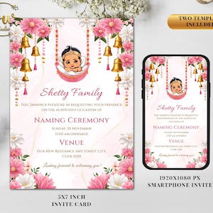 Plantilla de invitación para la ceremonia de la cuna india / Invitación para la ceremonia de nombramiento / Tarjeta de invitación para la ceremonia de la cuna / Plantilla imprimible DIY / DESCARGA DIGITAL