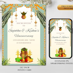 Gruhapravesham invite, Digital Grihapravesh invite Gruhapravesam invite, Tamil Housewarming invite Digital Indian Housewarming invitation