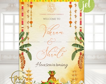 Traditional Housewarming Welcome Sign | Griha Pravesh Welcome Sign | Indian Housewarming Decor | Vastu Poojan Sign | Digital Download