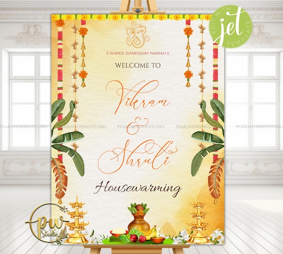Traditional Housewarming Welcome Sign | Griha Pravesh Welcome Sign | Indian Housewarming Decor | Vastu Poojan Sign | Digital Download