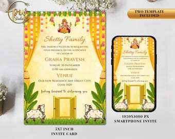 Indian Griha Pravesam Invitation Card, Housewarming Party Invite, Vaastu Pooja Invitation Template, Electronic Digital Invitation