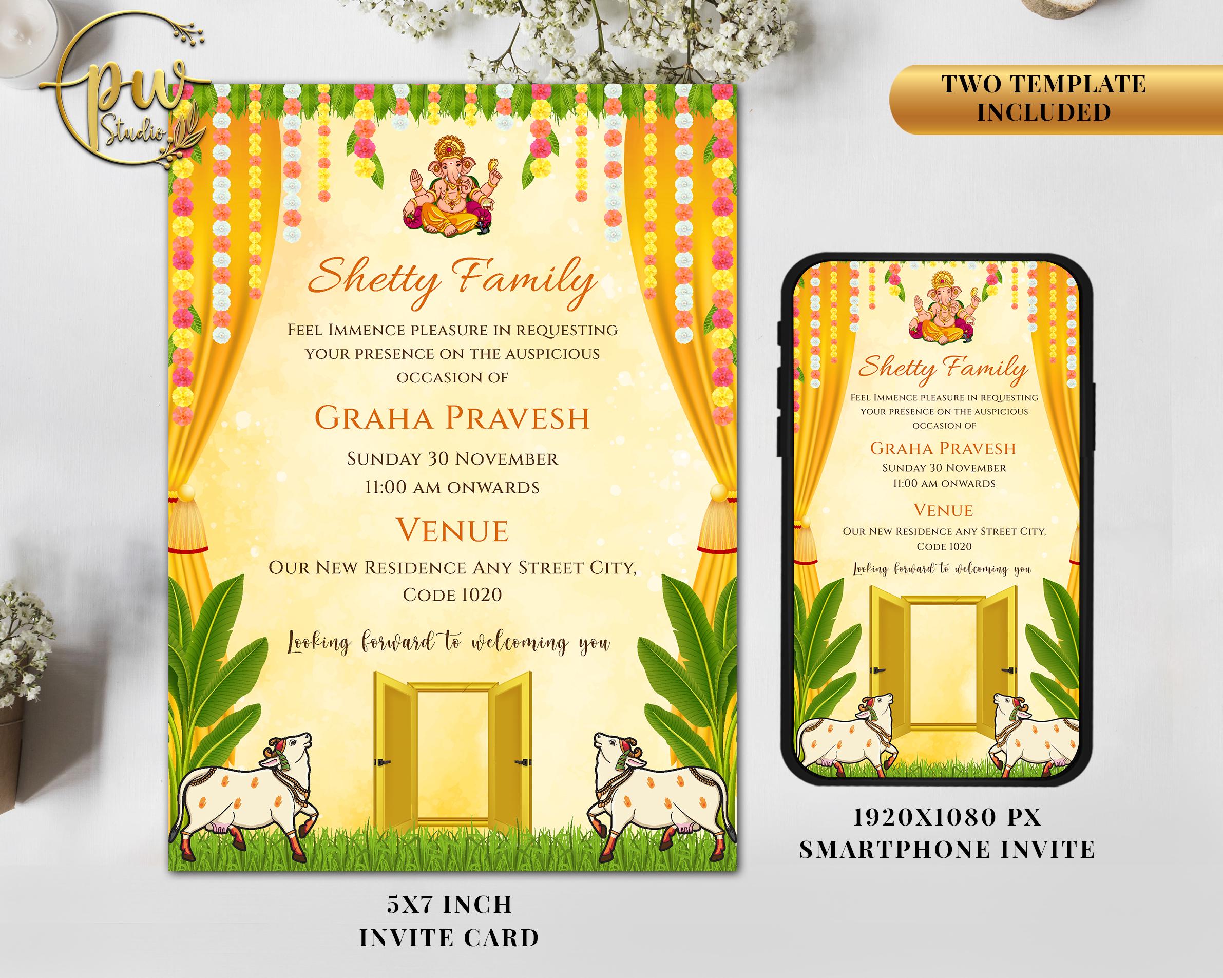 Indian Griha Pravesam Invitation Card, Housewarming Party Invite
