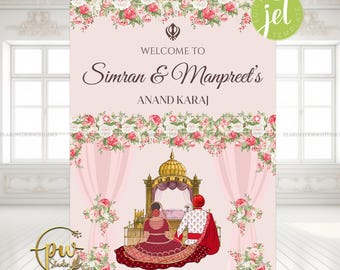 Anand Karaj Welcome Sign, Sikh Wedding Printable (Digital Download)