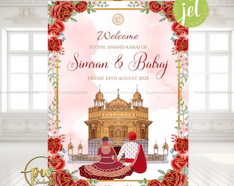 Anand Karaj-skyltar, sikhiska välkomstskyltar och sikhiska bröllopsvälkomstskyltar som Anand Karaj-skyltar, välkommen till Anand Karaj som sikhiska ceremoniskyltar