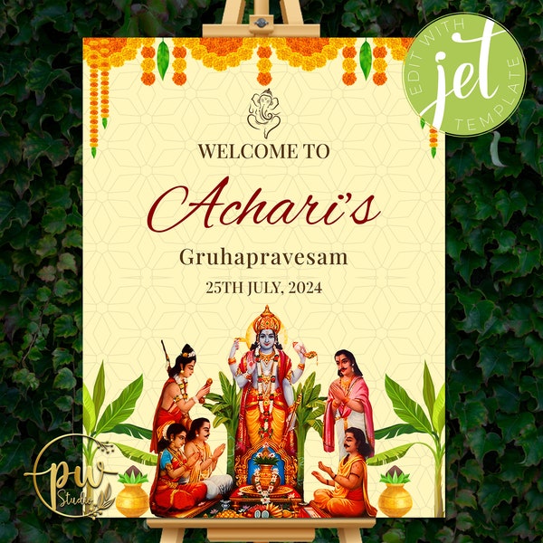 Indian Housewarming poster & Indian Housewarming banner, Griha Pravesh signs as Gruhapravesam sign, Gruhapravesham sign as Griha shanti sign