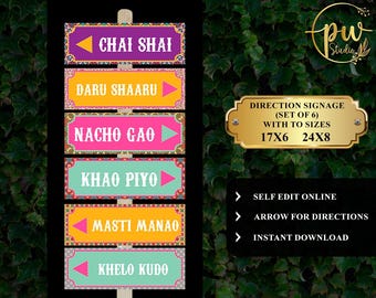 Mendhi Welcome Signages & Desi decoration, Jaggo Welcome signs as Punjabi wedding decor, Colorful Mehndi Signs as Quirky Wedding decorations