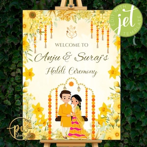 Haldi posters as Welcome to Haldi Signs & Haldi Welcome Signs, Haldi decor signs as Pithi signs, Welcome Board Indian Haldi Ceremony Poster