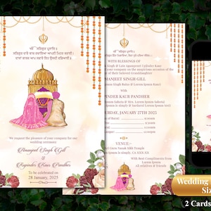Cartão de casamento Punjabi como convite Anand Karaj e convite de casamento Sikh Indiano, convite de casamento Punjabi como convites Sikh Cartão de casamento Sikh