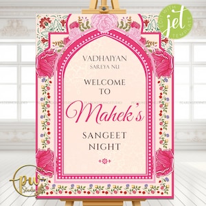 Letrero de bienvenida, Letrero de boda Sangeet, Personalizable, Anand Karaj, Compromiso, Mehndi, Ceremonia Chunni, Jago, Choora, Sangeet, Letrero digital
