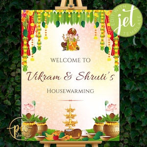 Indian Housewarming Welcome Sign | Pichwai Graha Pravesh Welcome Sign | Griha Pravesh Decoration Sign | Vastu Pooja Sign | Digital Download