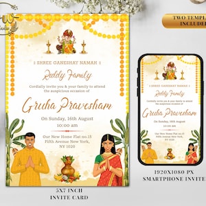 Vaastu Pooja-uitnodigingssjabloon | Elektronische digitale uitnodiging Indiase Griha Pravesam Uitnodigingskaart Housewarming-feestuitnodiging
