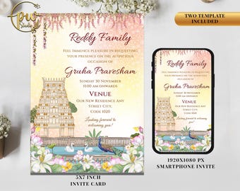 Digital Indian Housewarming invitation Gruhapravesham invite, Digital Grihapravesh invite Gruhapravesam invite, Tamil Housewarming invite
