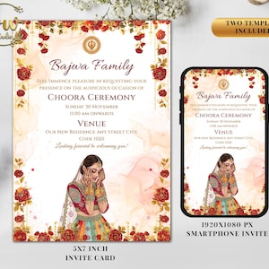 Invitación de boda Choora Invitaciones Choora, invitación a la ceremonia del brazalete e invitación Chura, invitación a la ceremonia Chura Invitaciones con brazalete como invitación Sikh