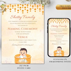 Invitación con foto para la ceremonia de la cuna india / Invitación para teléfono inteligente para la ceremonia de la cuna del bebé / Invitación a la ceremonia del nombramiento / Invitación digital editable