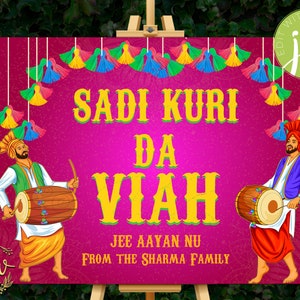 Punjabi Wedding Welcome sign as Punjabi Wedding decor sign, Punjabi Entry sign as Sadi Kuri da Viah Punjabi Welcome sign & Sikh Welcome sign