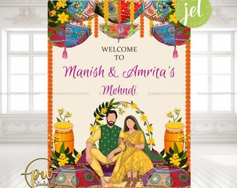 Editable Mehndi Welcome Sign, Indian Wedding Decor (Digital Download 18x24, 24x36 inches)