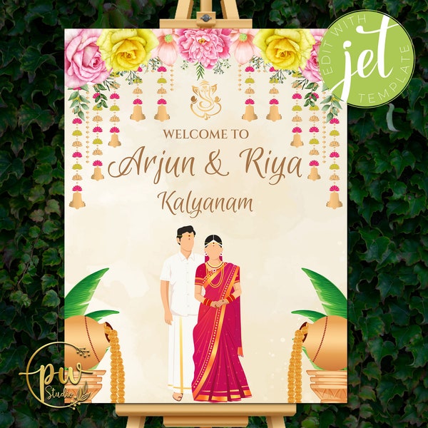 South Indian wedding welcome Signs Kalyanam as Tamil Welcome sign, Telugu Welcome Sign, Telugu Wedding sign & Tamil Wedding sign Kalyanam