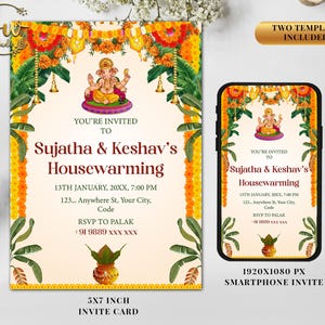 Zuid-Indiase housewarming-uitnodiging Griha pravesh-uitnodiging, housewarmingkaarten en Gruhapravesam-uitnodiging Pooja-uitnodiging als Gruhapravesh-uitnodiging