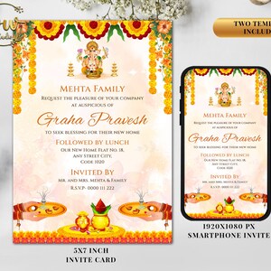 Indian Gruha Pravesham Digital Invitation | Housewarming Invitation | Ganesh puja Invite | Electronic Smartphone Invitation Vastu Invitation