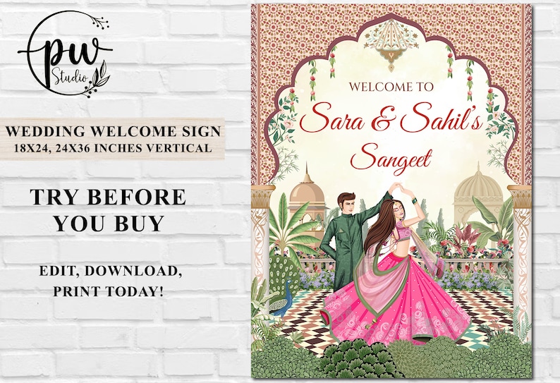 Indian Sangeet Signs Welcome to Sangeet Decor, Sangeet Welcome Sign & Sangeet Poster, Indian Wedding Sign as Indian Wedding Welcome Sign image 3