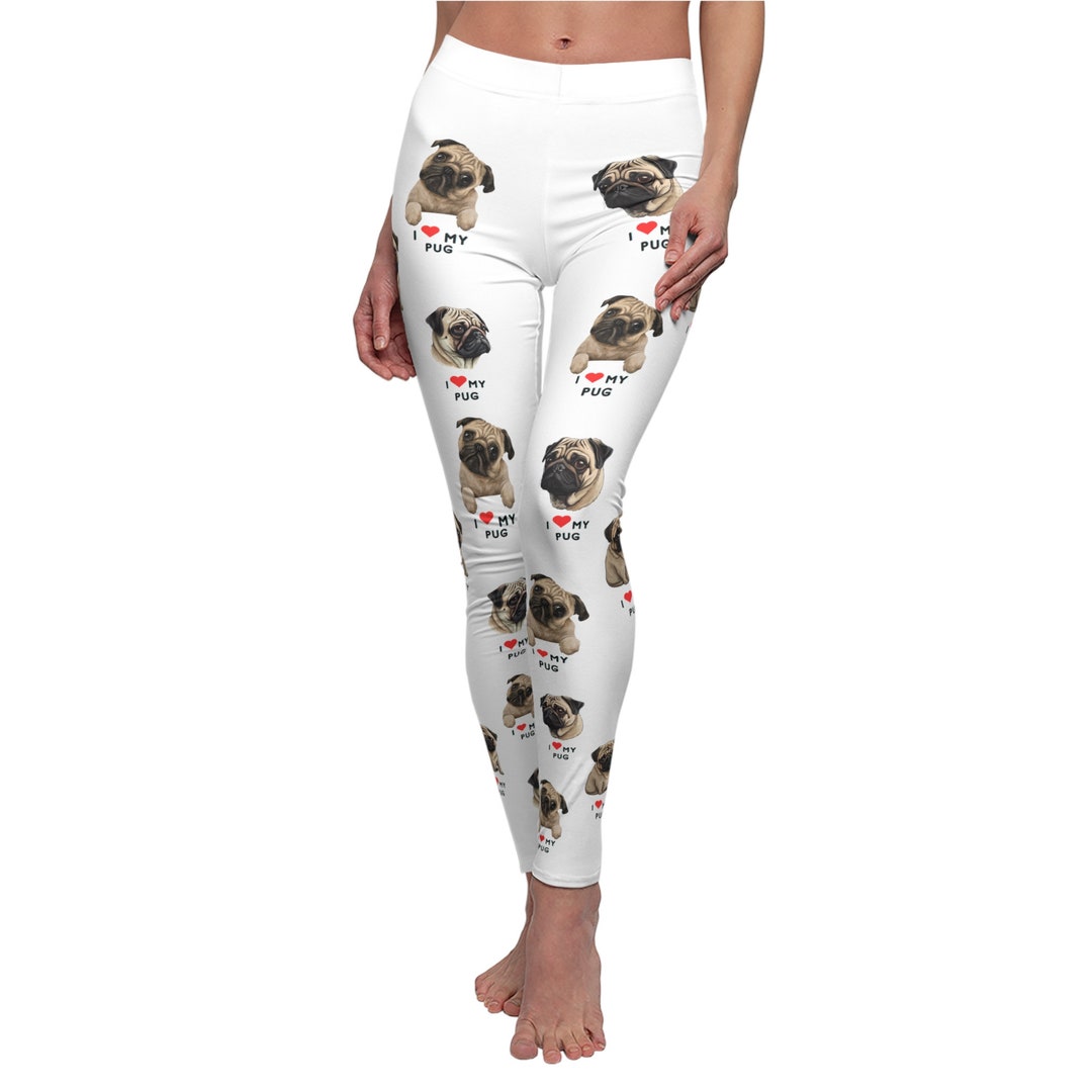 Women's White Casual Leggings, Pug Leggings Yoga Dog's Women's Leggings